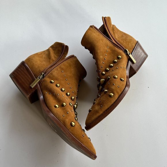 1. State Leather Sobel Metal Stud Western Booties British Tan Womens Siz… - Picture 3 of 11